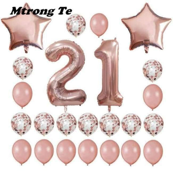 Planet Gates Festive & Party Supplies 21 years old 24pcs/set 16 21 30 40 50 60th Happy Birthday Rose Gold Star Confetti 40inch Number Foil Balloon Birthday Party Decor Supplies