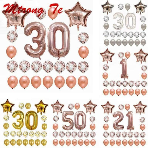 Planet Gates Festive & Party Supplies 24pcs/set 16 21 30 40 50 60th Happy Birthday Rose Gold Star Confetti 40inch Number Foil Balloon Birthday Party Decor Supplies