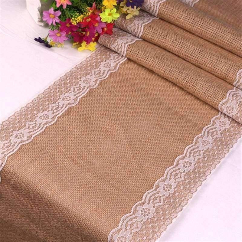 Planet Gates Festive & Party Supplies 275cm Vintage White Christmas Lace Jute Linen Hessian Burlap Country Event Party Supplies Wedding Decoration Table Cloth Runner