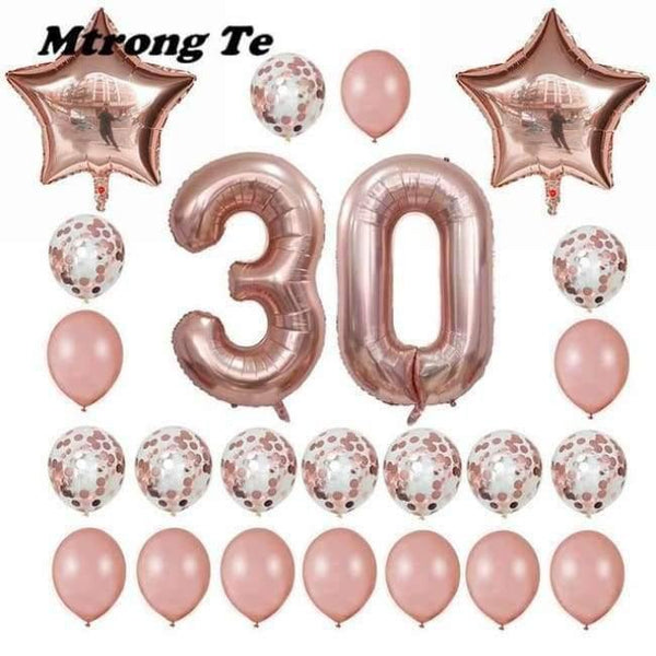 Planet Gates Festive & Party Supplies 30 years old 24pcs/set 16 21 30 40 50 60th Happy Birthday Rose Gold Star Confetti 40inch Number Foil Balloon Birthday Party Decor Supplies