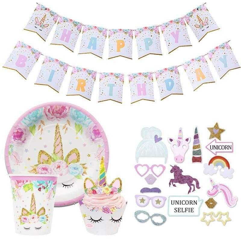 Birthdays Unicorn Party Photo Booth Props/banner/cups/topper Birthday Party Decoration Kids Baby Shower Eenhoorn Party Supplies - Festive &