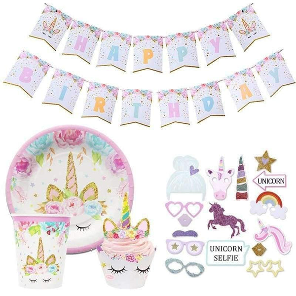 Birthdays Unicorn Party Photo Booth Props/banner/cups/topper Birthday Party Decoration Kids Baby Shower Eenhoorn Party Supplies - Festive &