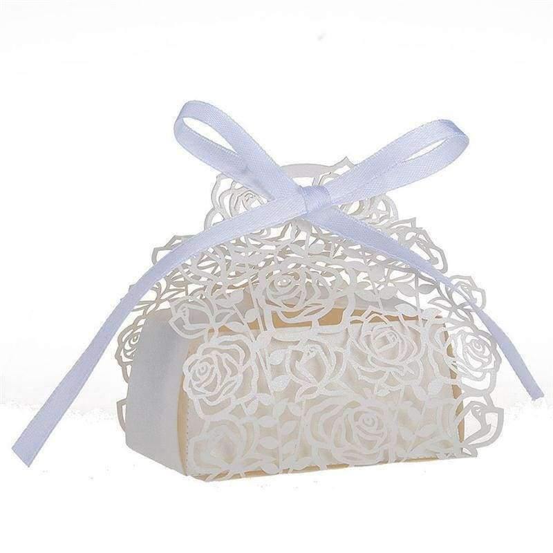 Planet Gates Festive & Party Supplies 50 Pack Roses Flowers Laser Cut Favor Candy Box Bomboniere with Ribbons Bridal Shower Wedding Party Favors