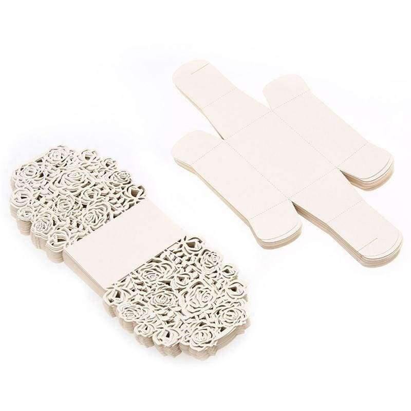 Planet Gates Festive & Party Supplies 50 Pack Roses Flowers Laser Cut Favor Candy Box Bomboniere with Ribbons Bridal Shower Wedding Party Favors