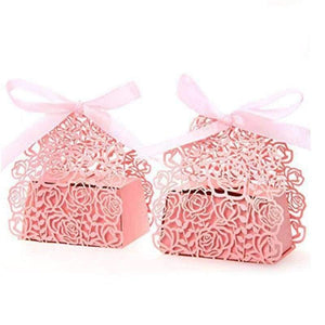 Planet Gates Festive & Party Supplies 50 Pack Roses Flowers Laser Cut Favor Candy Box Bomboniere with Ribbons Bridal Shower Wedding Party Favors