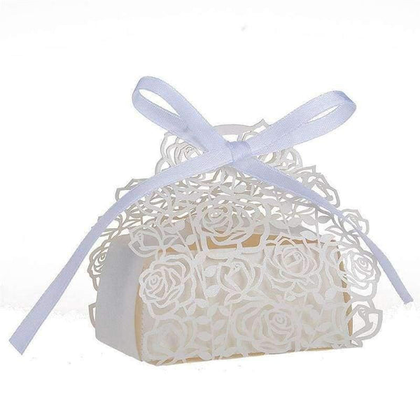 Planet Gates Festive & Party Supplies 50 Pack Roses Flowers Laser Cut Favor Candy Box Bomboniere with Ribbons Bridal Shower Wedding Party Favors