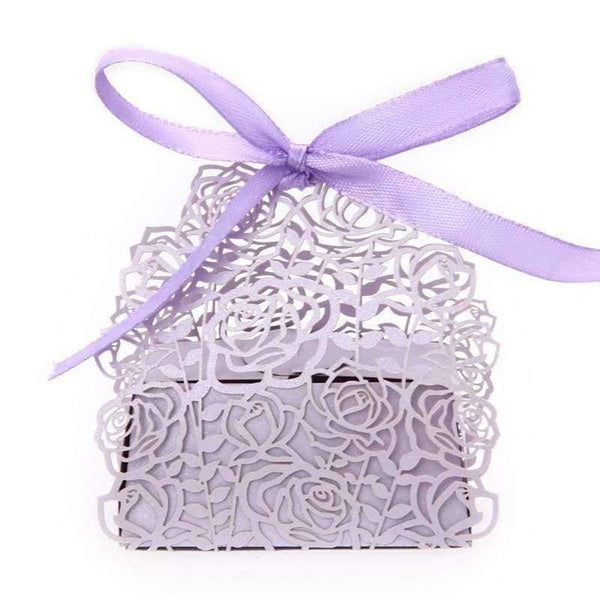 Planet Gates Festive & Party Supplies 50 Pack Roses Flowers Laser Cut Favor Candy Box Bomboniere with Ribbons Bridal Shower Wedding Party Favors
