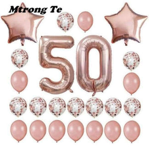 Planet Gates Festive & Party Supplies 50 years old 24pcs/set 16 21 30 40 50 60th Happy Birthday Rose Gold Star Confetti 40inch Number Foil Balloon Birthday Party Decor Supplies
