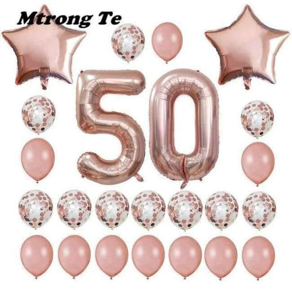 Planet Gates Festive & Party Supplies 50 years old 24pcs/set 16 21 30 40 50 60th Happy Birthday Rose Gold Star Confetti 40inch Number Foil Balloon Birthday Party Decor Supplies