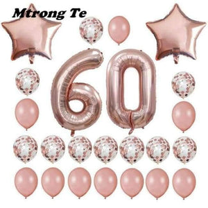 Planet Gates Festive & Party Supplies 60 years old 24pcs/set 16 21 30 40 50 60th Happy Birthday Rose Gold Star Confetti 40inch Number Foil Balloon Birthday Party Decor Supplies