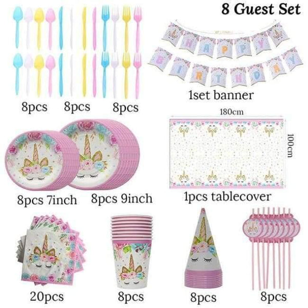 Planet Gates Festive & Party Supplies 8 Guests Kit Pink Unicorn Party Napkin Paper Hat Plate Cup Tablecloth Balloons 1st Birthday Decoration Kid Party Favor Supplies