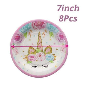 Planet Gates Festive & Party Supplies 8pcs 7inch Plate Pink Unicorn Party Napkin Paper Hat Plate Cup Tablecloth Balloons 1st Birthday Decoration Kid Party Favor Supplies