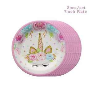 Planet Gates Festive & Party Supplies 8pcs 7inch plate Unicorn Party Kits 1st Birthday Unicorn Headband Paper Cups/Plates/Napkin Birthday Decorations Kids Baby Shower Party Supplies