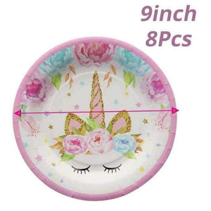 Planet Gates Festive & Party Supplies 8pcs 9inch Plate Pink Unicorn Party Napkin Paper Hat Plate Cup Tablecloth Balloons 1st Birthday Decoration Kid Party Favor Supplies