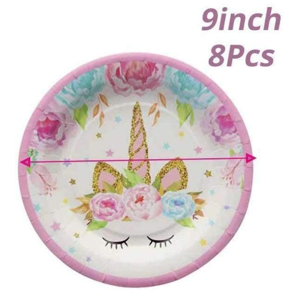 Planet Gates Festive & Party Supplies 8pcs 9inch Plate Pink Unicorn Party Napkin Paper Hat Plate Cup Tablecloth Balloons 1st Birthday Decoration Kid Party Favor Supplies