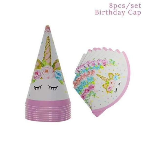 Planet Gates Festive & Party Supplies 8pcs birthday cap Unicorn Party Kits 1st Birthday Unicorn Headband Paper Cups/Plates/Napkin Birthday Decorations Kids Baby Shower Party Supplies