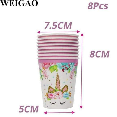 Unicorn Party Tableware Set Unicorn Balloons Napkin Cup Plate Hat Kids Happy Birthday Decoration Baby Shower Supplies - Planet Gates