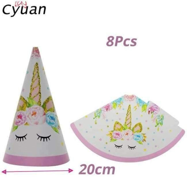 Planet Gates Festive & Party Supplies 8pcs hat Birthday Party Disposable Tableware Set Unicorn Party Paper Plate Cup Napkin Hat Tablecloth Kids Happy Birthday Supplies