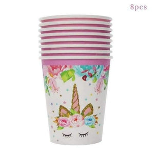 Planet Gates Festive & Party Supplies 8pcs paper cups Unicorn Party Kits 1st Birthday Unicorn Headband Paper Cups/Plates/Napkin Birthday Decorations Kids Baby Shower Party Supplies