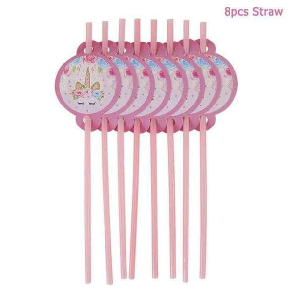 Planet Gates Festive & Party Supplies 8pcs straw Unicorn Party Kits 1st Birthday Unicorn Headband Paper Cups/Plates/Napkin Birthday Decorations Kids Baby Shower Party Supplies