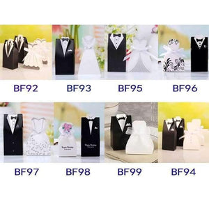 Planet Gates Festive & Party Supplies Beige New  Bridal Gift Cases Groom Tuxedo Dress Gown Ribbon Wedding Favor Candy Box 100pcs