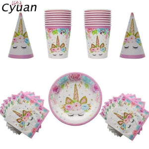 Planet Gates Festive & Party Supplies Birthday Party Disposable Tableware Set Unicorn Party Paper Plate Cup Napkin Hat Tablecloth Kids Happy Birthday Supplies