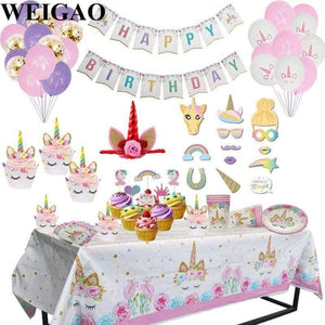 Planet Gates Festive & Party Supplies birthday set Pink Unicorn Birthday Party Disposable Tableware Kits Baby Shower First Birthday Supplies Unicornio Party Bunting Garland