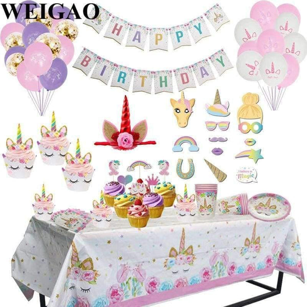 Planet Gates Festive & Party Supplies birthday set Pink Unicorn Birthday Party Disposable Tableware Kits Baby Shower First Birthday Supplies Unicornio Party Bunting Garland