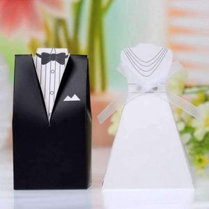Planet Gates Festive & Party Supplies Black New  Bridal Gift Cases Groom Tuxedo Dress Gown Ribbon Wedding Favor Candy Box 100pcs