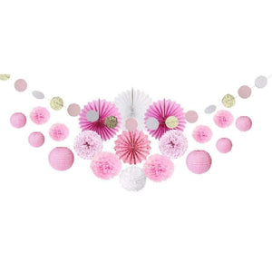 Planet Gates Festive & Party Supplies Black Pink Theme Wedding Birthday Party Decoration Paper Fans pompoms Paper Lantern Banner Decor For Festive Party Supplies 20pcs