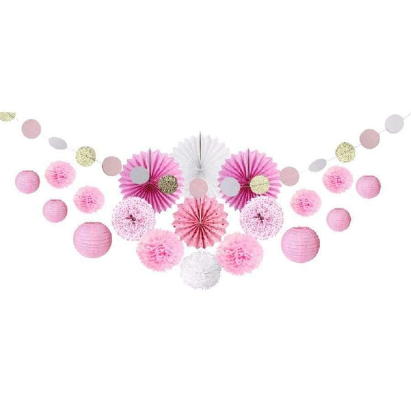 Planet Gates Festive & Party Supplies Black Pink Theme Wedding Birthday Party Decoration Paper Fans pompoms Paper Lantern Banner Decor For Festive Party Supplies 20pcs
