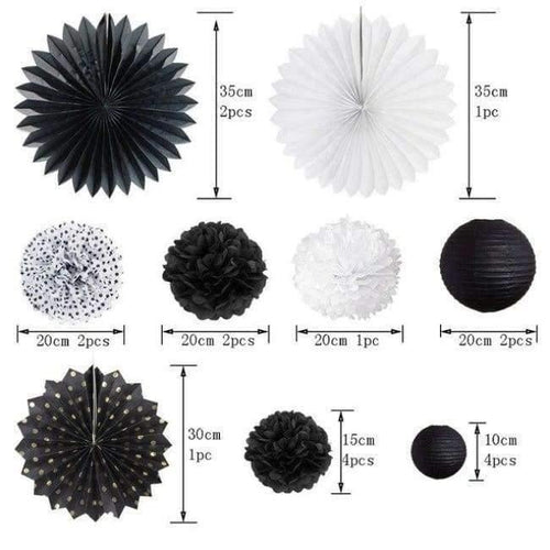 Planet Gates Festive & Party Supplies Black Pink Theme Wedding Birthday Party Decoration Paper Fans pompoms Paper Lantern Banner Decor For Festive Party Supplies 20pcs