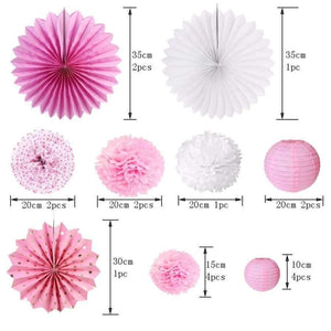 Planet Gates Festive & Party Supplies Black Pink Theme Wedding Birthday Party Decoration Paper Fans pompoms Paper Lantern Banner Decor For Festive Party Supplies 20pcs