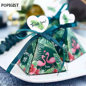 Planet Gates Festive & Party Supplies Floral Green Flamingo Triangular Pyramid Wedding Favors Candy Boxes Bridal Shower Party Gift Box Bomboniera Giveaways Box