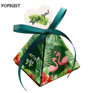 Planet Gates Festive & Party Supplies Floral Green Flamingo Triangular Pyramid Wedding Favors Candy Boxes Bridal Shower Party Gift Box Bomboniera Giveaways Box