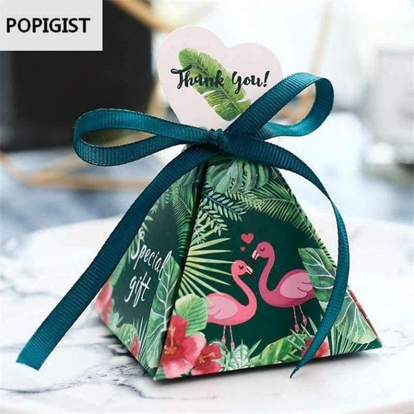 Planet Gates Festive & Party Supplies Floral Green Flamingo Triangular Pyramid Wedding Favors Candy Boxes Bridal Shower Party Gift Box Bomboniera Giveaways Box