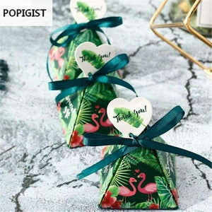 Planet Gates Festive & Party Supplies Floral Green Flamingo Triangular Pyramid Wedding Favors Candy Boxes Bridal Shower Party Gift Box Bomboniera Giveaways Box