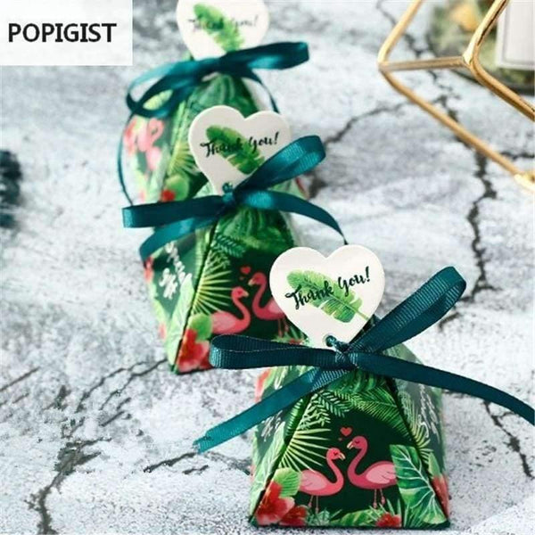 Planet Gates Festive & Party Supplies Floral Green Flamingo Triangular Pyramid Wedding Favors Candy Boxes Bridal Shower Party Gift Box Bomboniera Giveaways Box