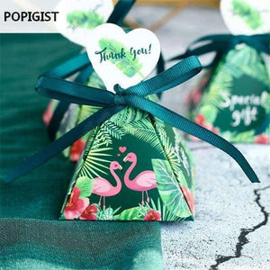 Planet Gates Festive & Party Supplies Floral Green Flamingo Triangular Pyramid Wedding Favors Candy Boxes Bridal Shower Party Gift Box Bomboniera Giveaways Box