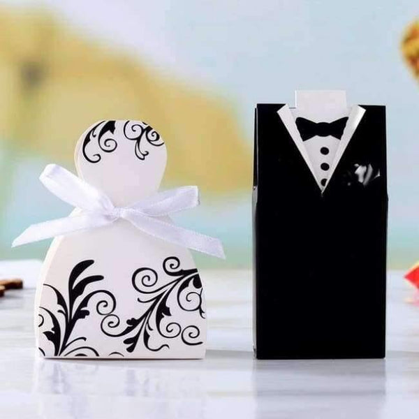 Planet Gates Festive & Party Supplies Gold New  Bridal Gift Cases Groom Tuxedo Dress Gown Ribbon Wedding Favor Candy Box 100pcs