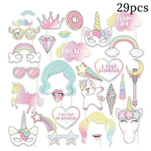 Planet Gates Festive & Party Supplies photobooth props2 Unicorn Party Kits 1st Birthday Unicorn Headband Paper Cups/Plates/Napkin Birthday Decorations Kids Baby Shower Party Supplies
