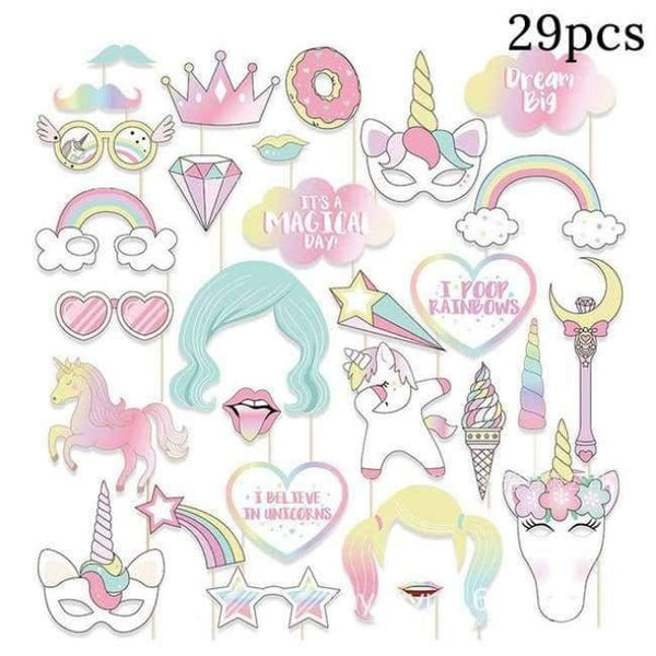 Planet Gates Festive & Party Supplies photobooth props2 Unicorn Party Kits 1st Birthday Unicorn Headband Paper Cups/Plates/Napkin Birthday Decorations Kids Baby Shower Party Supplies