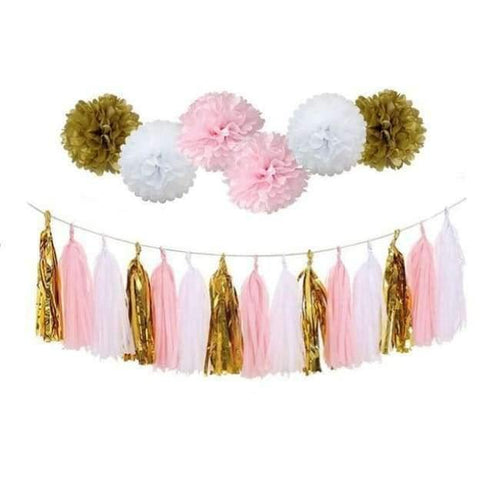 Planet Gates Festive & Party Supplies Tassels Pompoms 30cm Paper Flowers with Disposable Tableware For Birthday Party Decorations Kids Unicorn Party Baby Shower Supplies