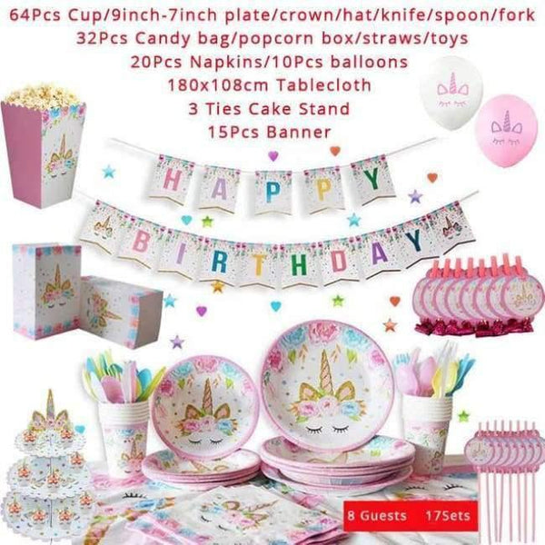 Planet Gates Festive & Party Supplies Unicorn 17sets Unicorn Party Tableware Set Unicorn Balloons Napkin Cup Plate Hat Kids Happy Birthday Decoration Baby Shower Supplies