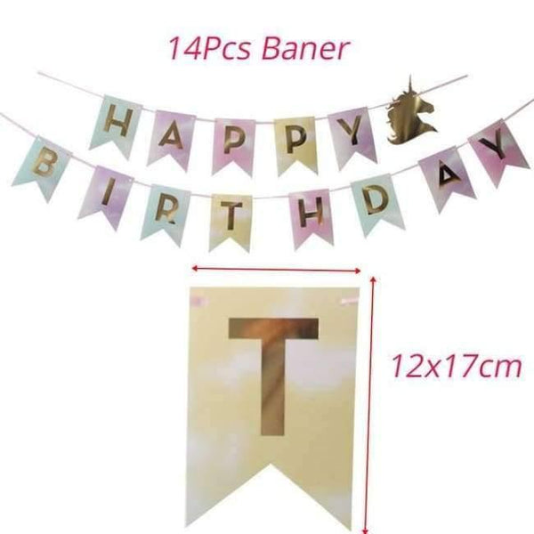 Planet Gates Festive & Party Supplies Unicorn Banner 30cm Paper Flowers with Disposable Tableware For Birthday Party Decorations Kids Unicorn Party Baby Shower Supplies