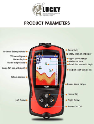 Planet Gates FF1108-1CWLA Wireless Sonar Fish Finder Transducer ICE/Ocean/Boat Fish Finder Alarm Fish Finder Sonar Sensor Fish