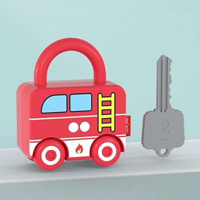 Planet Gates Fire truck-DD425C Children Montessori Toys Cartoon Car Unlocking Digital Key Matching Sensory Learning Educational Teaching Aids Pretend Play Toys