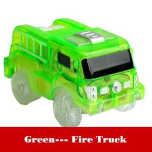 Planet Gates fire truck green Magical Glowing Race Track Diecasts & Toy Vehicles Accessories Bridge Racing Track Boys Girls Toy For Children Gifts
