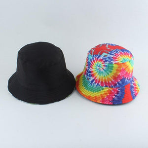 Planet Gates Fisherman Hat Reversible Harajuku Bucket Hats For Women Men Street Hip Hop Cap Rainbow Tie Dye Printed Fishing Hat