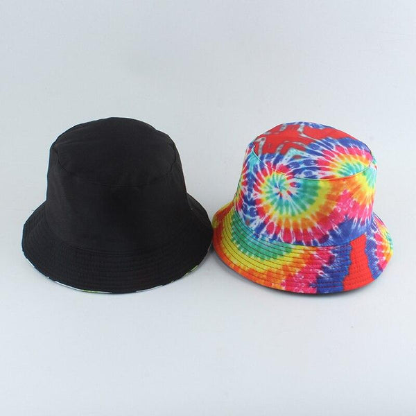 Planet Gates Fisherman Hat Reversible Harajuku Bucket Hats For Women Men Street Hip Hop Cap Rainbow Tie Dye Printed Fishing Hat
